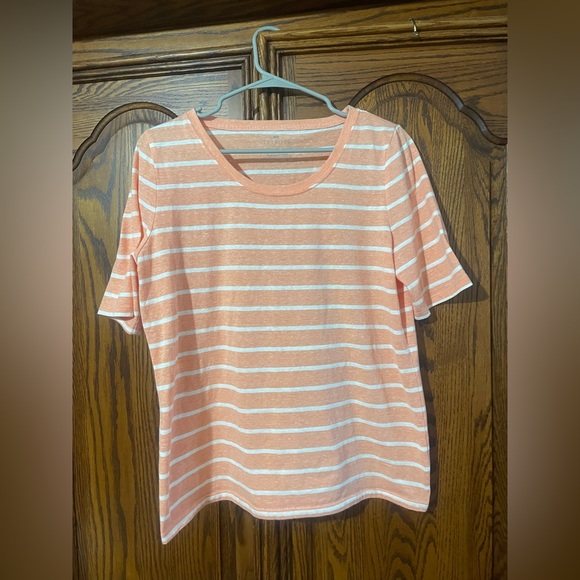 Talbots Coral and White Striped Short Sleeve Tee - Picture 1 of 4